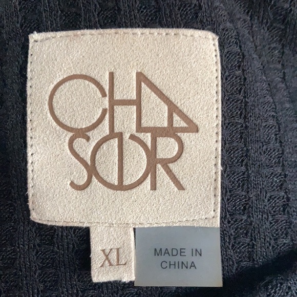 Chaser black waffle weave long sleeve shirt tunic rounded hi lo button sleeve - Picture 14 of 16